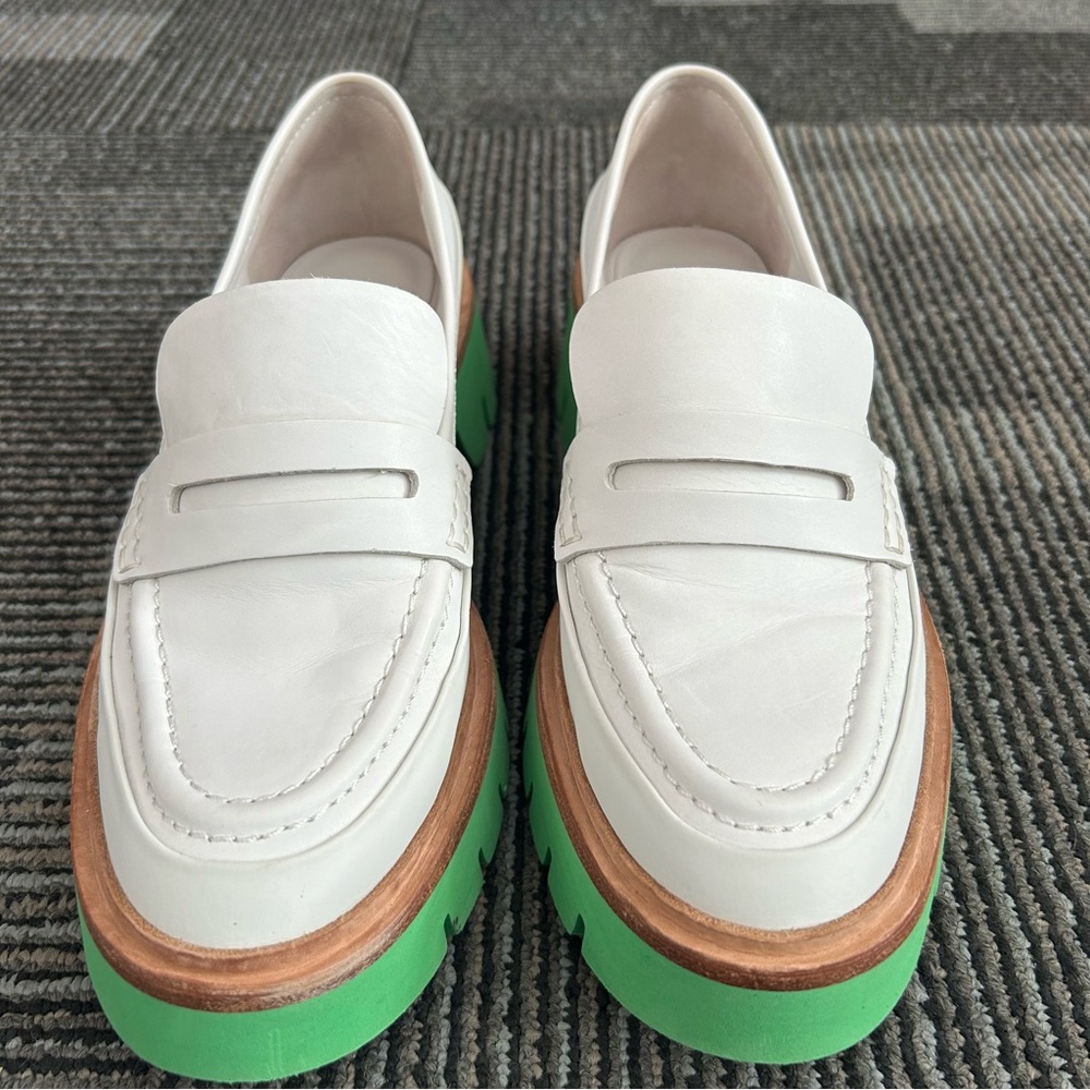 Oncept Seoul MOD 009 Off White Leather Jade Green Sole Platform Loafers, size 7 - Picture 2 of 12